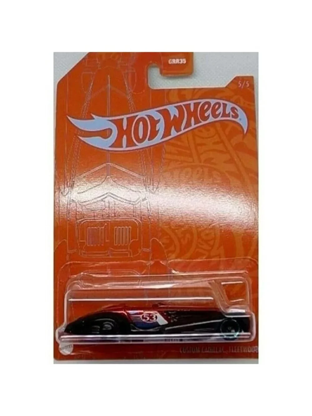 Die Cast Hot Wheels Custom Cadillac Fleetwood GRR35 53rd Anniversary Orange Car